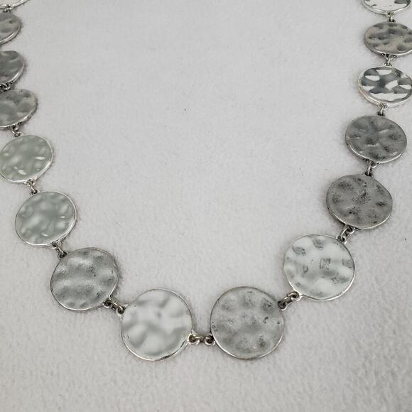 Chico's Long Polished Silver-Tone Hammered Disc 39” Chain Adjustable Necklace - Picture 3 of 8